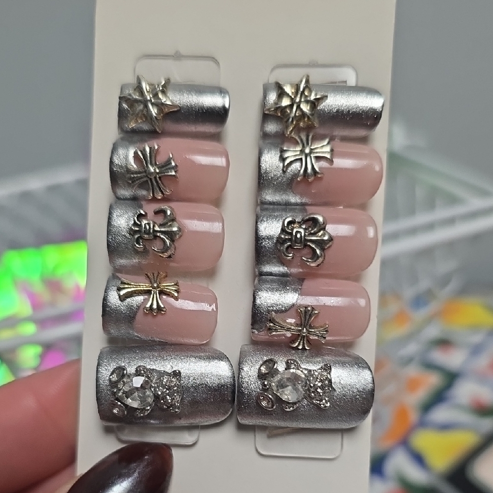 Goth Square Tip Press On Nails Short-med Length